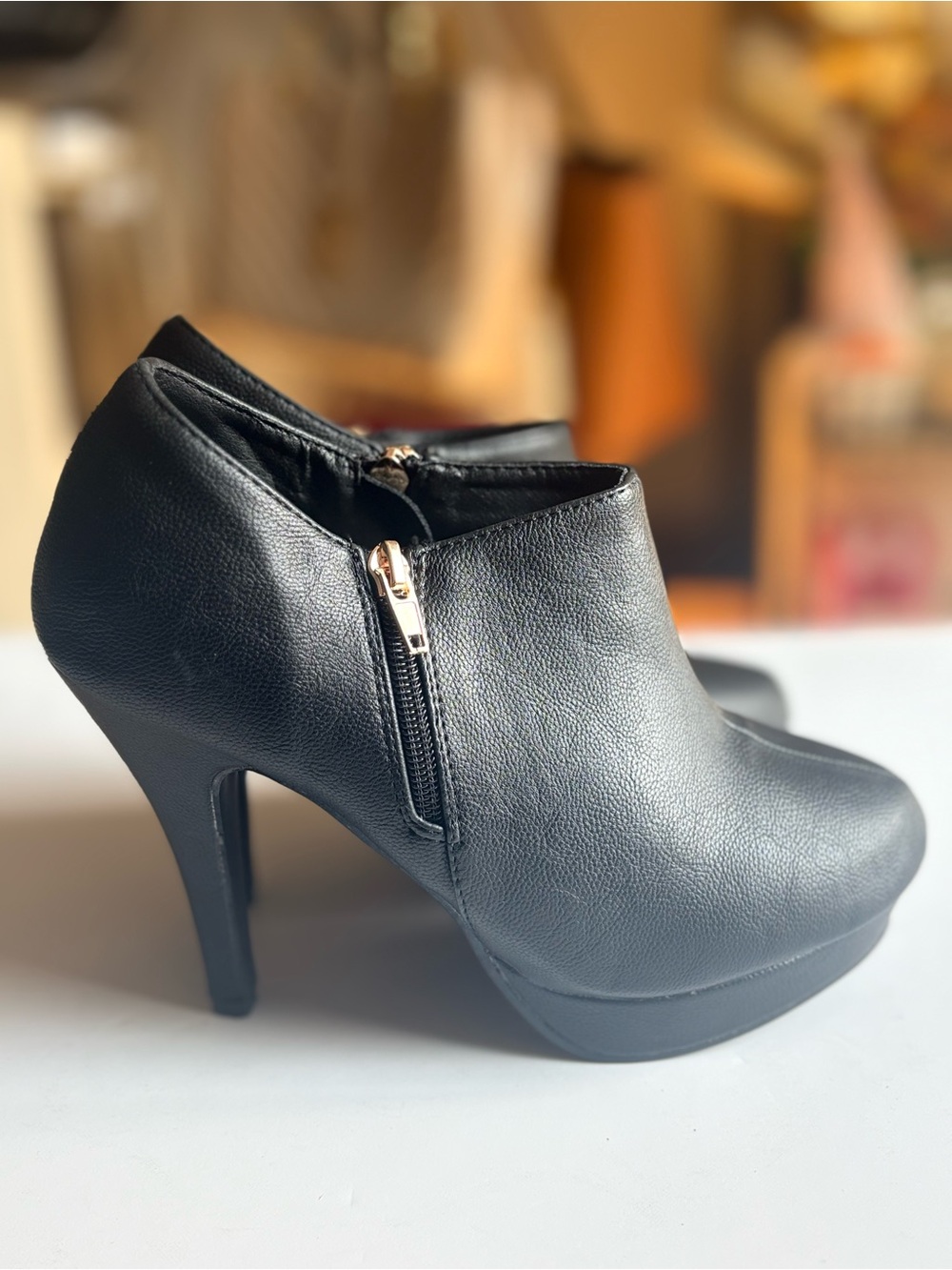 SHEIN Black Faux Leather High Heel Ankle Booties with Side Zip
